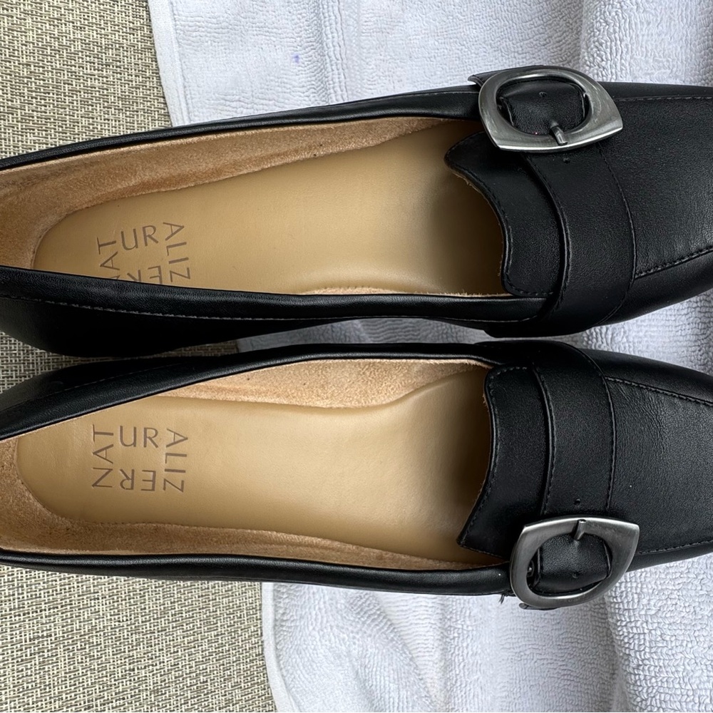 Naturalizer Black Loafers with Silver Buckle